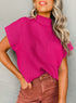 Ribbed Mock Neck Patch Pocket Drop Shoulder Short Sleeve Sweater